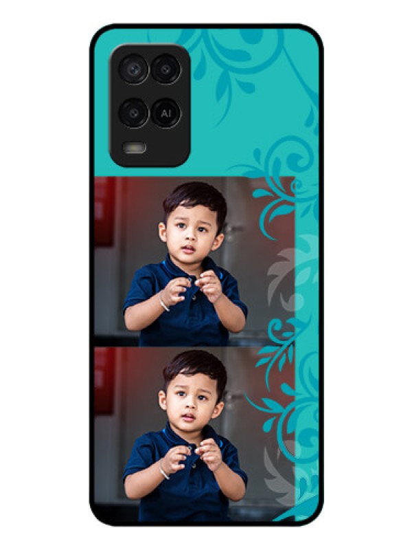 Custom Oppo A54 Personalized Glass Phone Case - with Photo and Green Floral Design 