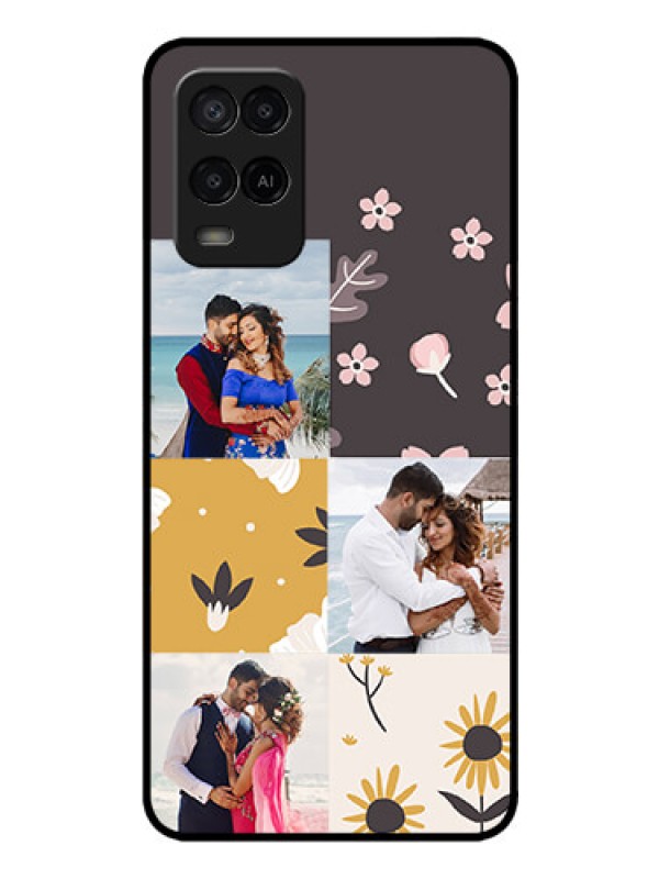 Custom Oppo A54 Photo Printing on Glass Case - 3 Images with Floral Design