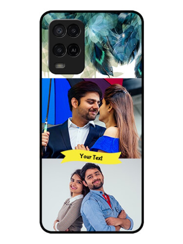 Custom Oppo A54 Personalized Glass Phone Case - Image with Boho Peacock Feather Design