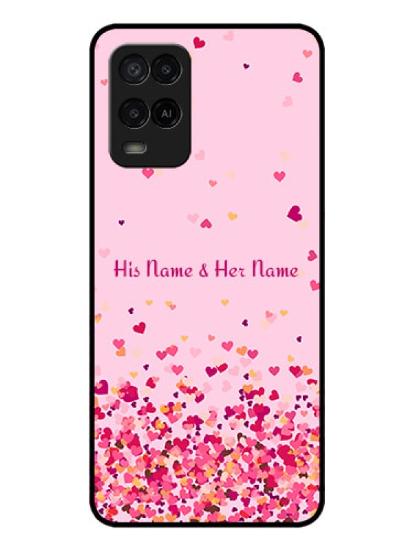 Custom Oppo A54 Photo Printing on Glass Case - Floating Hearts Design