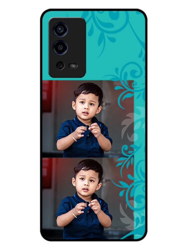 Custom Oppo A55 Personalized Glass Phone Case - with Photo and Green Floral Design