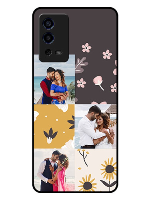 Custom Oppo A55 Photo Printing on Glass Case - 3 Images with Floral Design