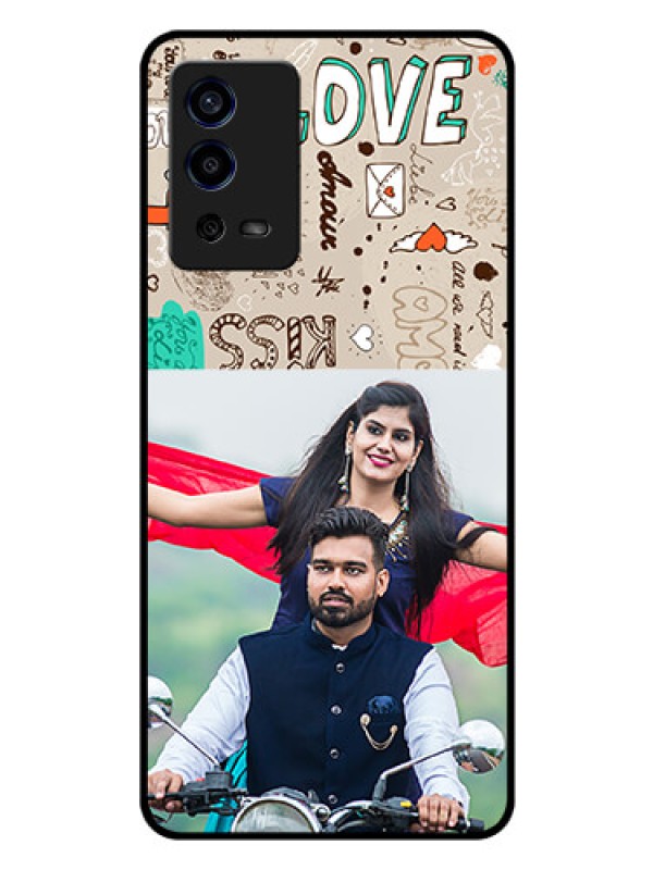 Custom Oppo A55 Custom Glass Phone Case - Love Doodle Pattern
