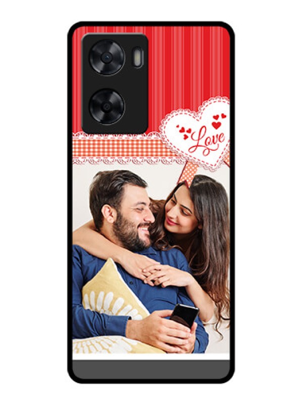Custom Oppo A57 2022 Custom Glass Mobile Case - Red Love Pattern Design