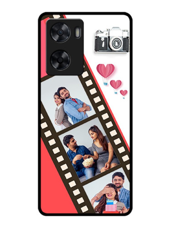 Custom Oppo A57 2022 Personalized Glass Phone Case - 3 Image Holder with Film Reel