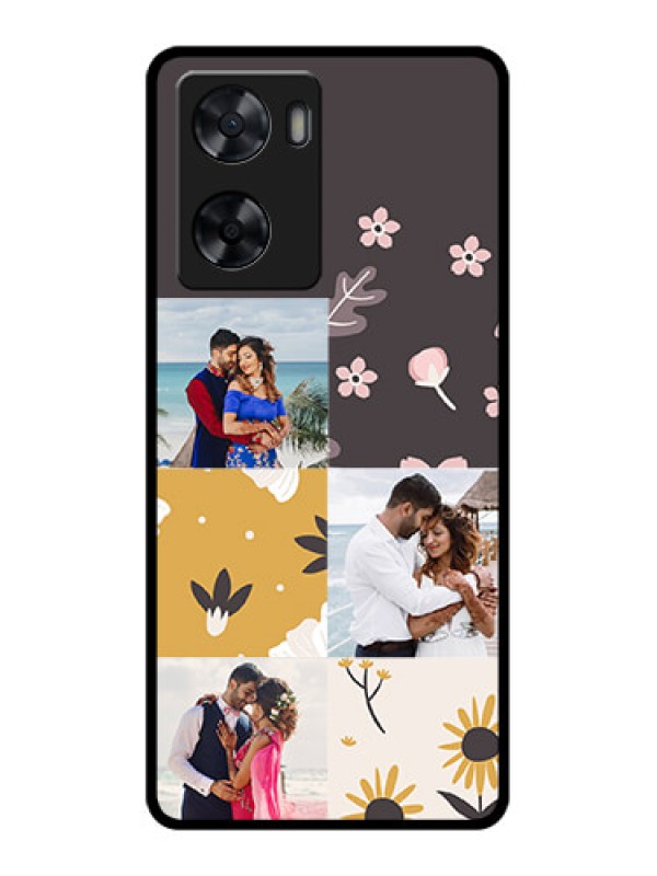 Custom Oppo A57 2022 Photo Printing on Glass Case - 3 Images with Floral Design