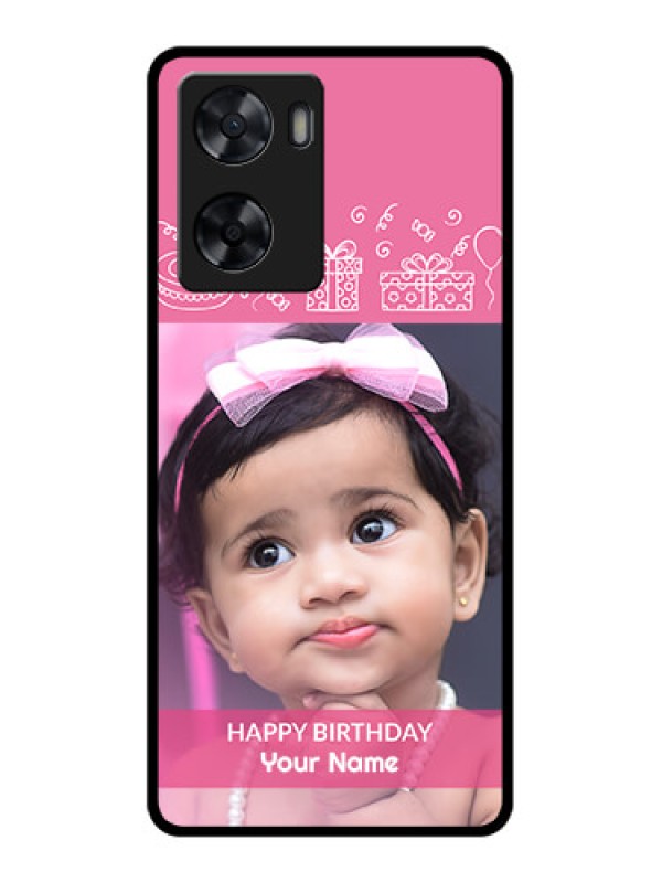 Custom Oppo A57 2022 Photo Printing on Glass Case - with Birthday Line Art Design