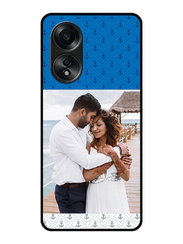Custom Oppo A58 Photo Printing on Glass Case - Blue Anchors Design
