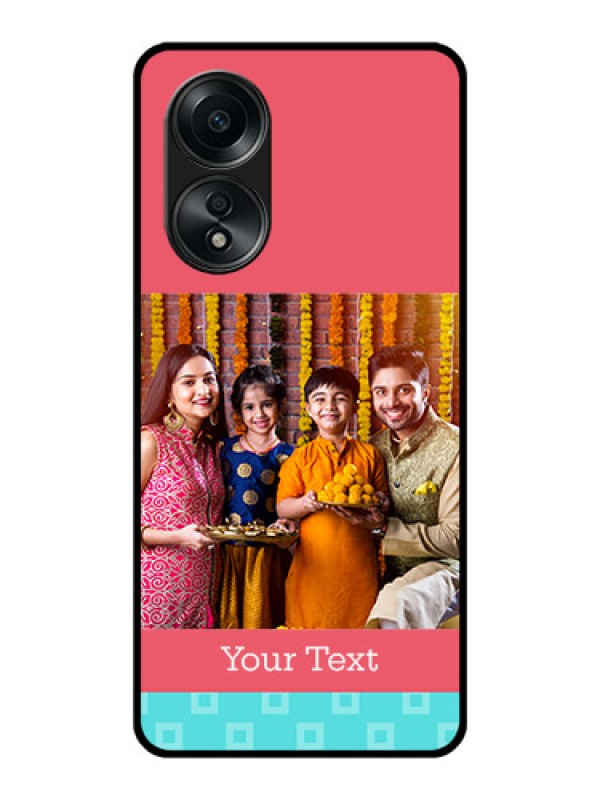 Custom Oppo A58 Personalized Glass Phone Case - Peach & Blue Color Design