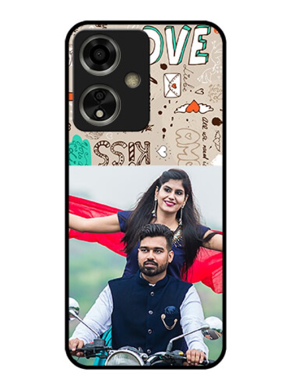 Custom Oppo A59 5G Custom Glass Phone Case - Love Doodle Pattern