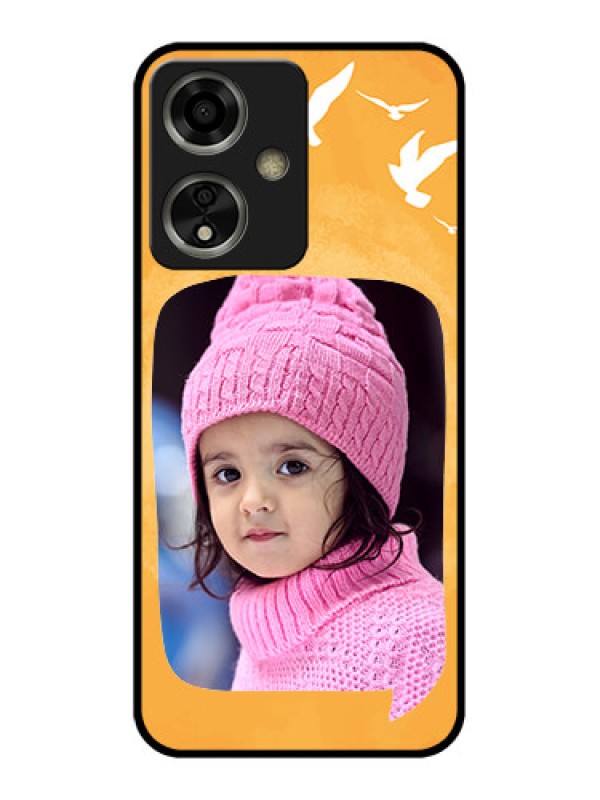 Custom Oppo A59 5G Custom Glass Phone Case - Water Color Design With Bird Icons