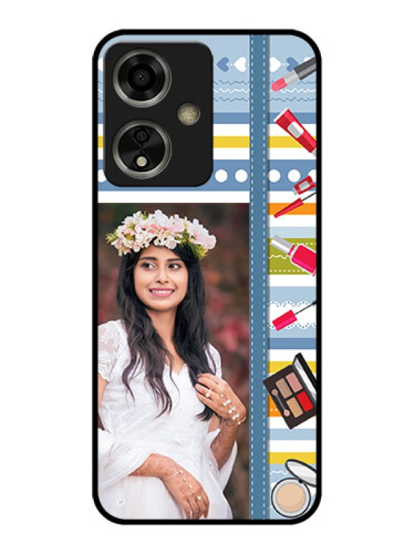 Custom Oppo A59 5G Custom Glass Phone Case - Makeup Icons Design