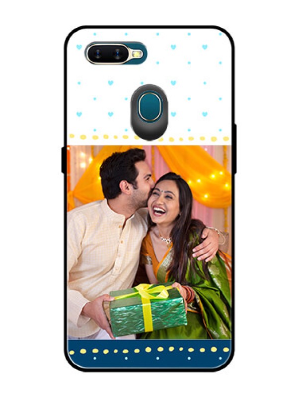 Custom Oppo A5s Personalized Glass Phone Case  - White and Blue Abstract Design