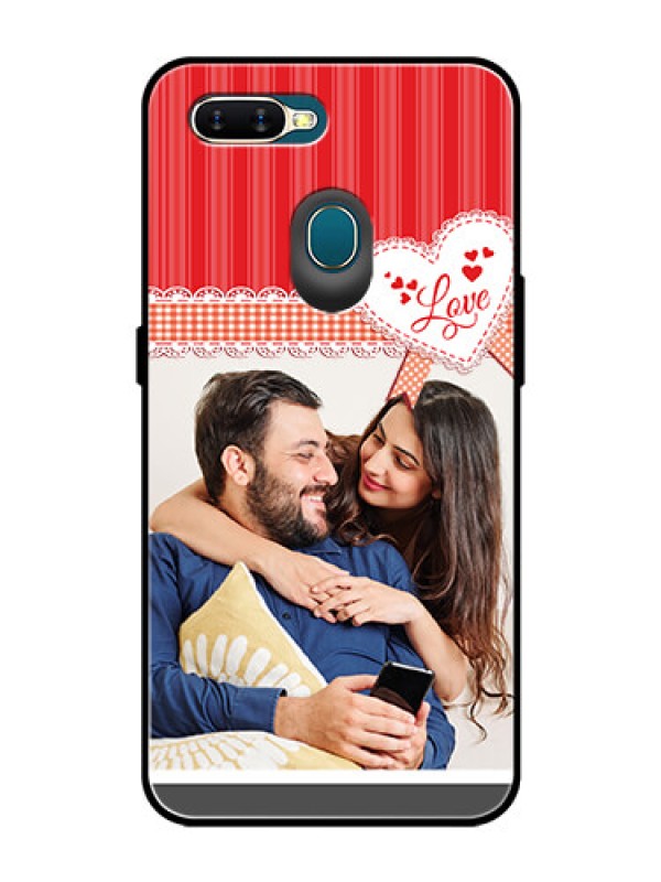 Custom Oppo A5s Custom Glass Mobile Case  - Red Love Pattern Design