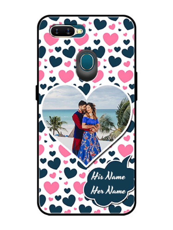 Custom Oppo A5s Custom Glass Phone Case  - Pink & Blue Heart Design