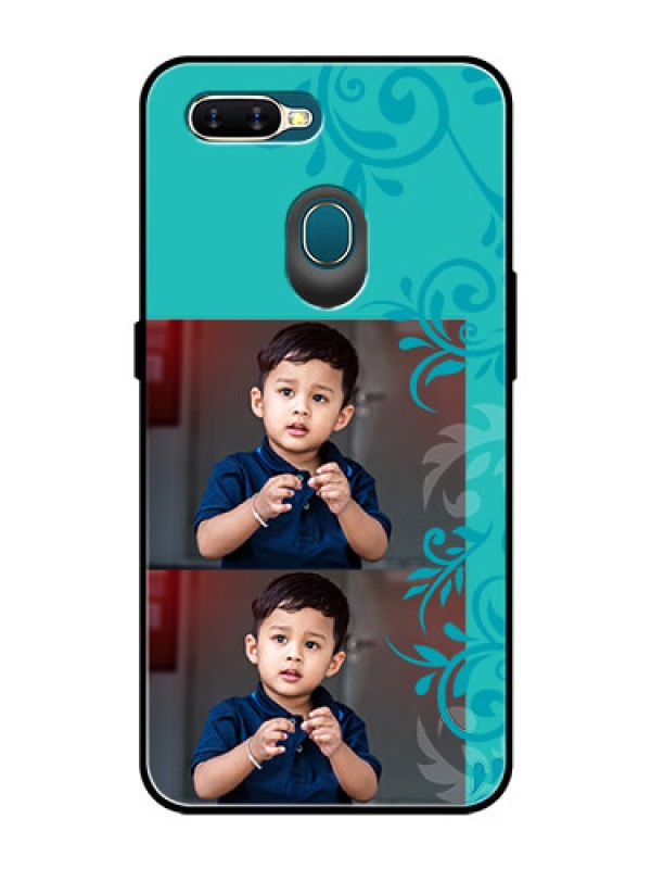 Custom Oppo A5s Personalized Glass Phone Case  - with Photo and Green Floral Design 