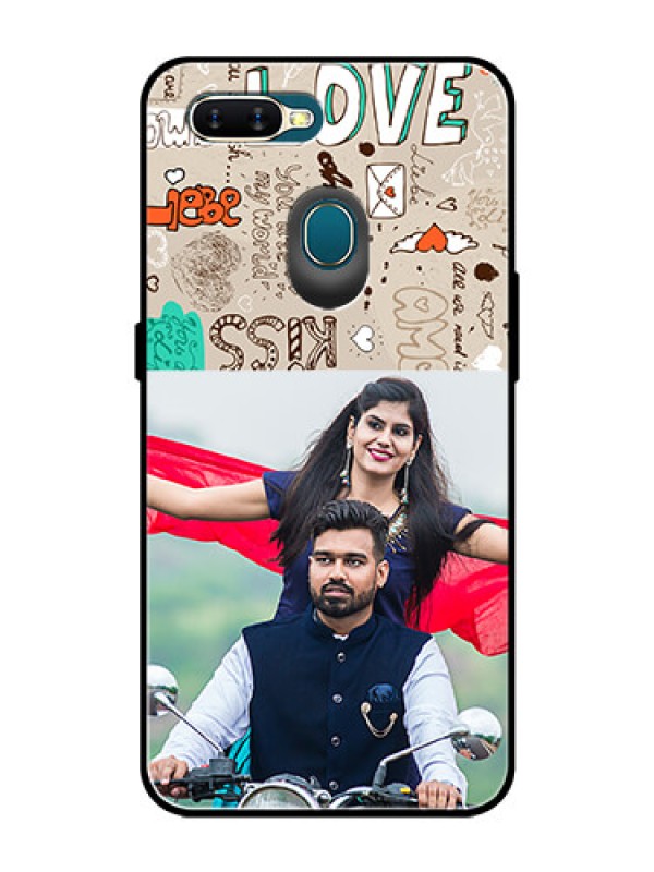 Custom Oppo A5s Custom Glass Phone Case  - Love Doodle Pattern 