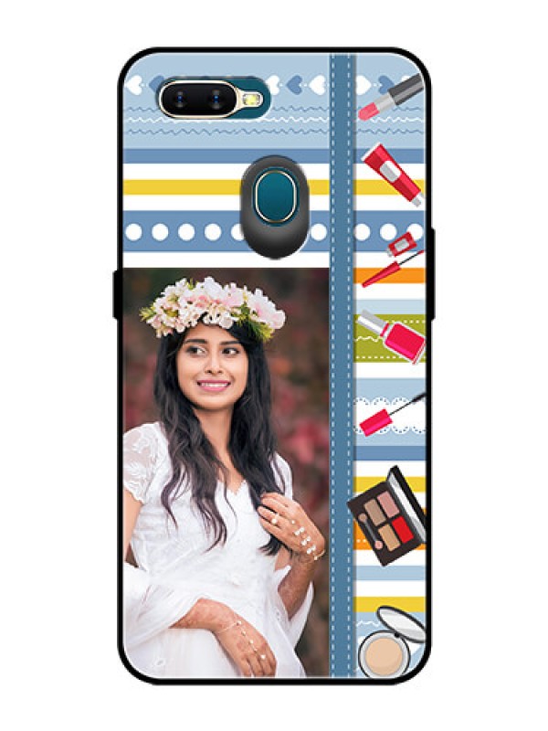Custom Oppo A5s Personalized Glass Phone Case  - Makeup Icons Design