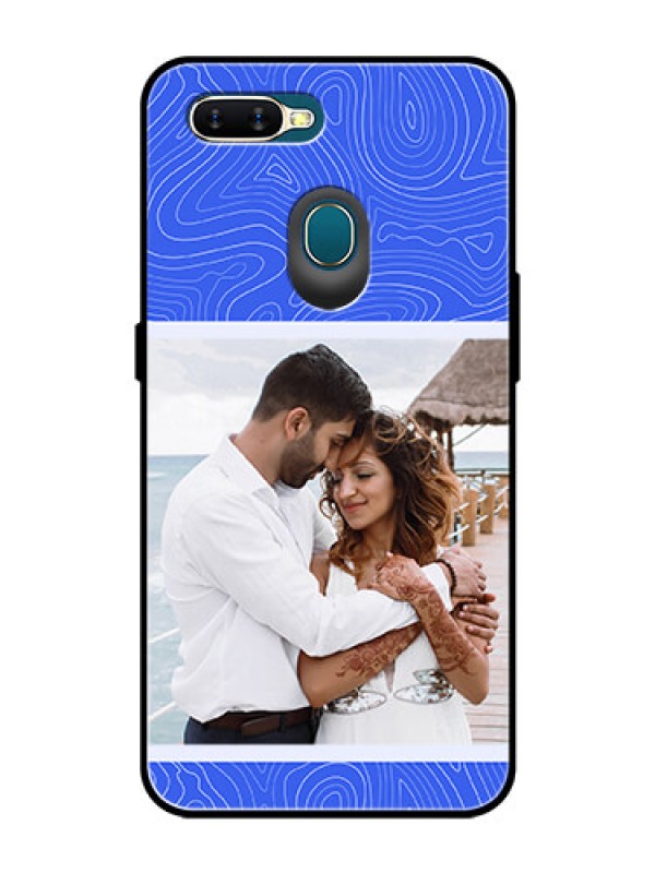 Custom Oppo A5s Custom Glass Mobile Case - Curved line art with blue and white Design