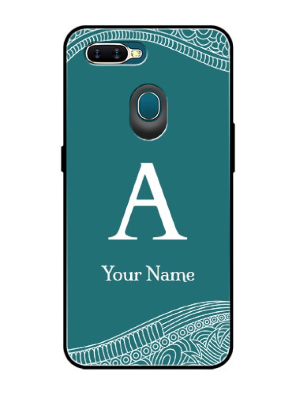 Custom Oppo A5s Personalized Glass Phone Case - line art pattern with custom name Design
