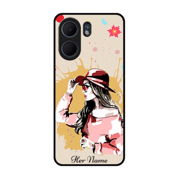 Oppo A5x 5G Custom Glass Phone Case - Women With Pink Hat Design Oppo A5x 5G Custom Glass Phone Case - Women With Pink Hat Design
