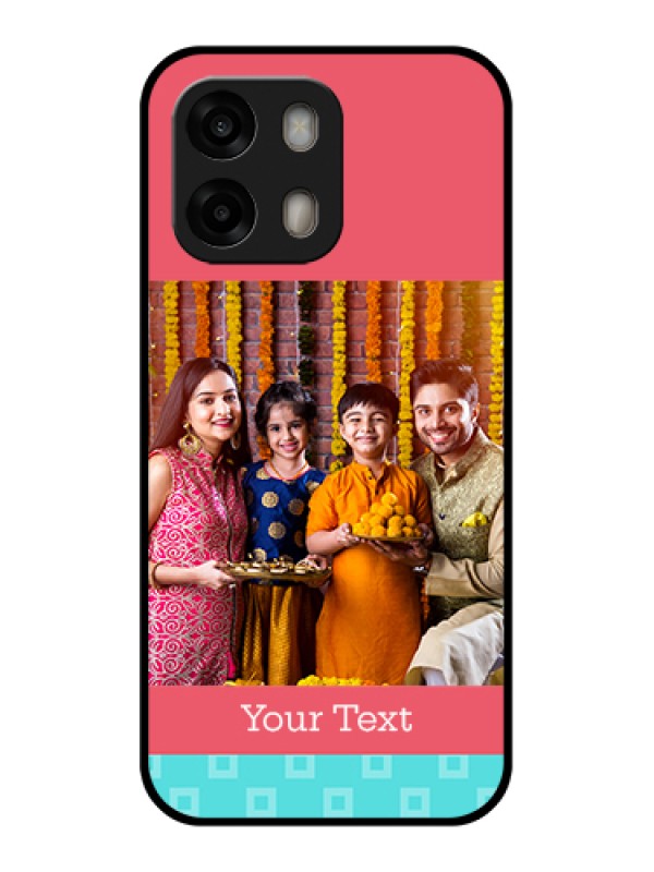 Custom Oppo A6 Pro 5G Custom Glass Phone Case - Peach & Blue Color Design