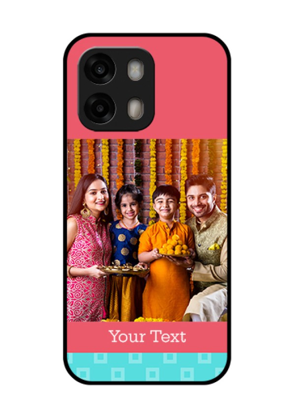 Oppo A6 Pro 5G Custom Glass Phone Case - Peach & Blue Color Design