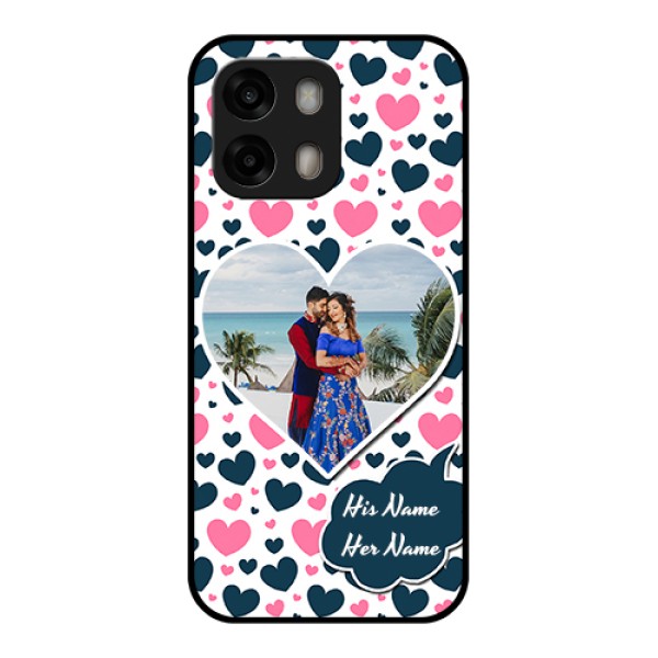 Oppo A6 Pro 5G Custom Glass Phone Case - Pink & Blue Heart Design