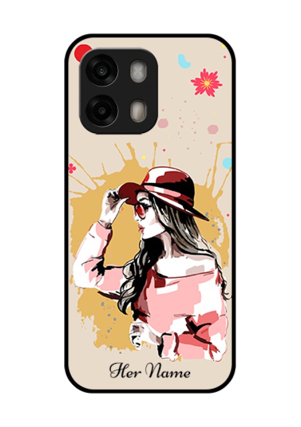 Oppo A6 Pro 5G Custom Glass Phone Case - Women With Pink Hat Design