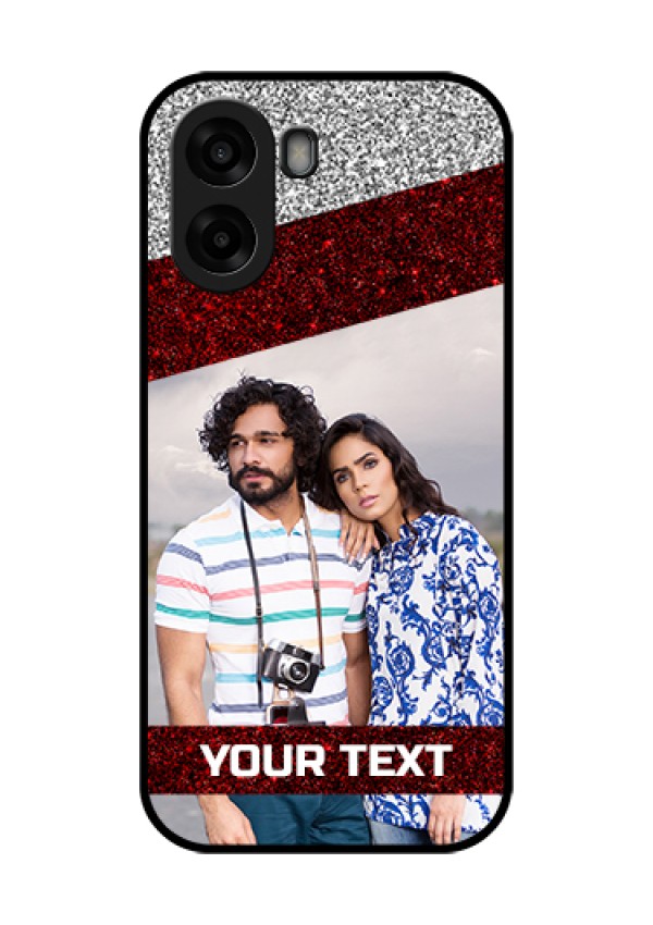 Oppo A6x 4G Custom Glass Phone Case - Image Holder With Glitter Strip Design