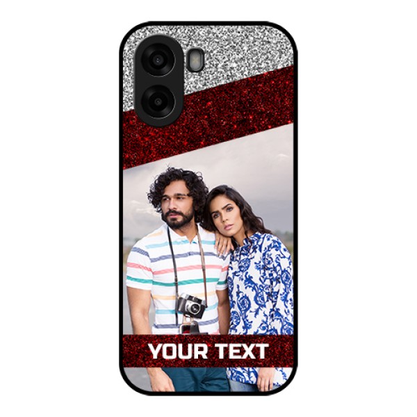 Oppo A6x 5G Custom Glass Phone Case - Image Holder With Glitter Strip Design