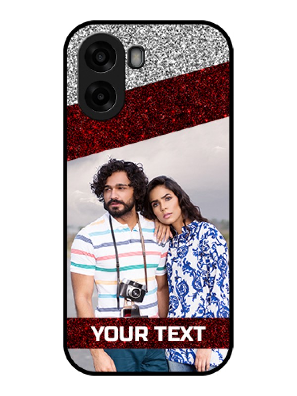 Custom Oppo A6x 5G Custom Glass Phone Case - Image Holder With Glitter Strip Design