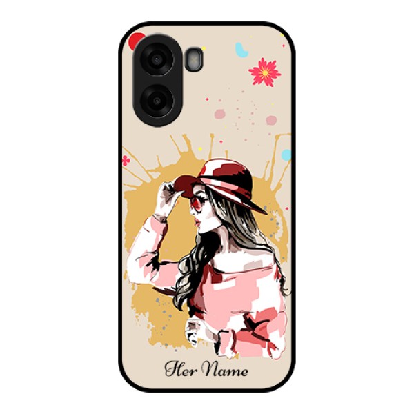 Oppo A6x 5G Custom Glass Phone Case - Women With Pink Hat Design Oppo A6x 5G Custom Glass Phone Case - Women With Pink Hat Design