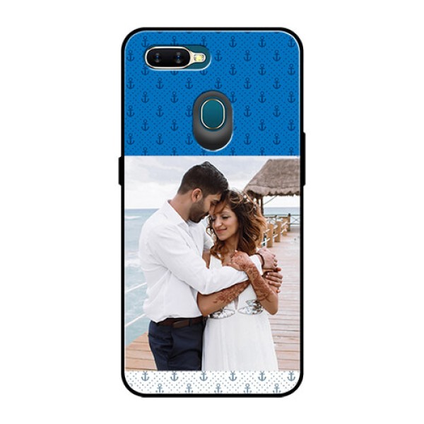 Oppo A7 Photo Printing on Glass Case  - Blue Anchors Design