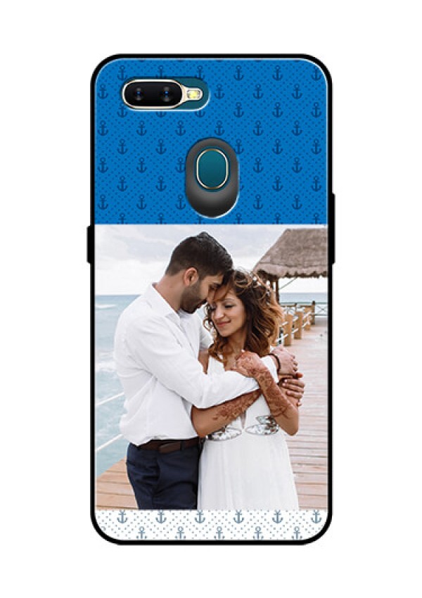 Oppo A7 Photo Printing on Glass Case  - Blue Anchors Design