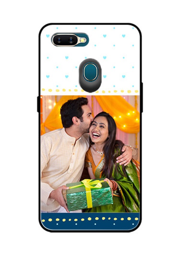 Oppo A7 Personalized Glass Phone Case  - White and Blue Abstract Design