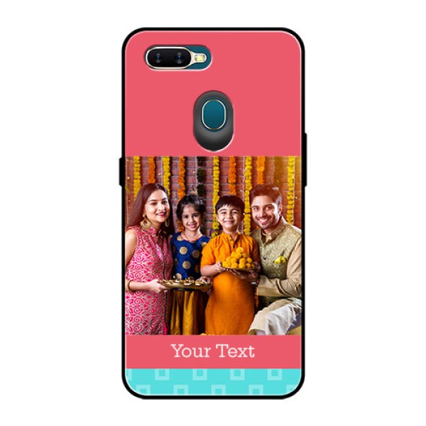 Oppo A7 Personalized Glass Phone Case  - Peach & Blue Color Design