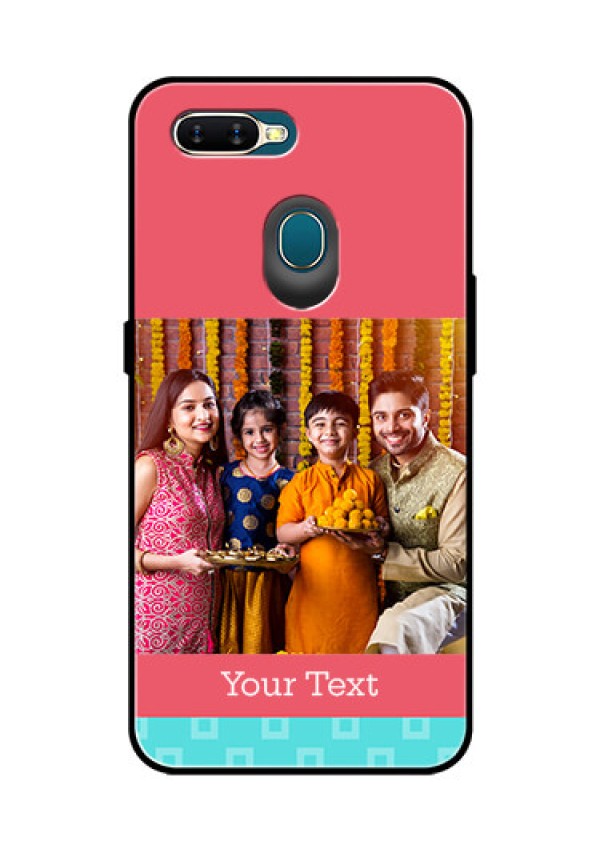Oppo A7 Personalized Glass Phone Case  - Peach & Blue Color Design