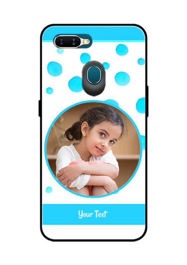Oppo A7 Photo Printing on Glass Case  - Blue Bubbles Pattern Design