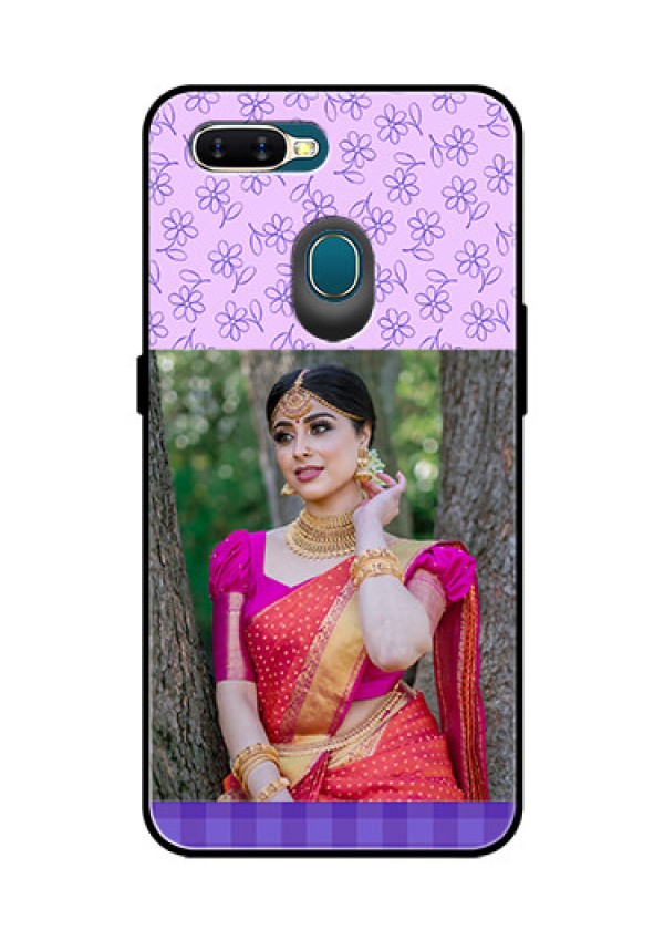 Oppo A7 Custom Glass Phone Case  - Purple Floral Design