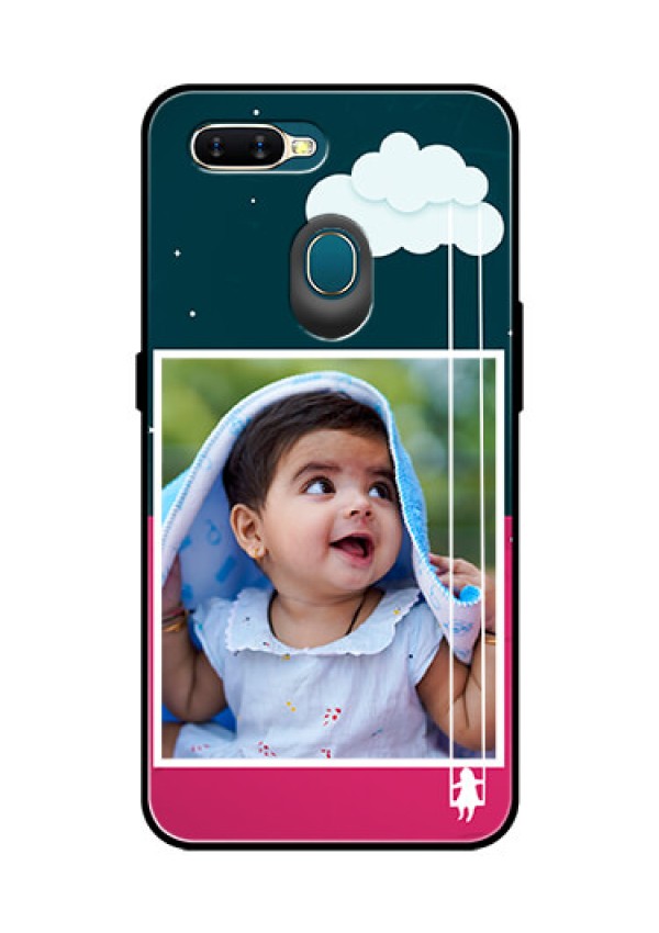 Oppo A7 Custom Glass Phone Case  - Cute Girl with Cloud Design