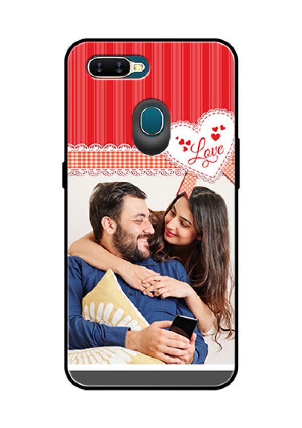 Oppo A7 Custom Glass Mobile Case  - Red Love Pattern Design