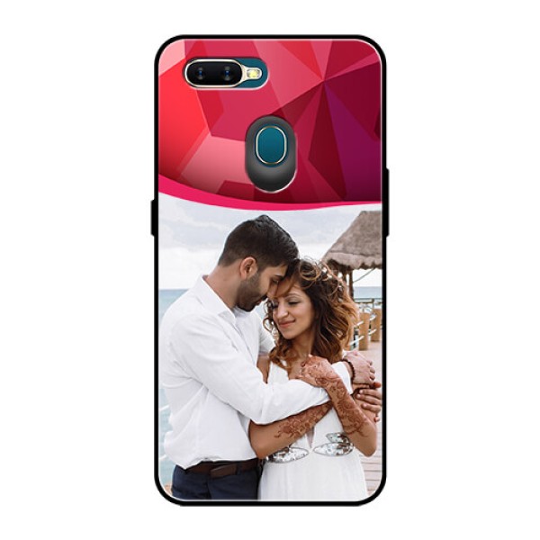Oppo A7 Custom Glass Mobile Case  - Red Abstract Design