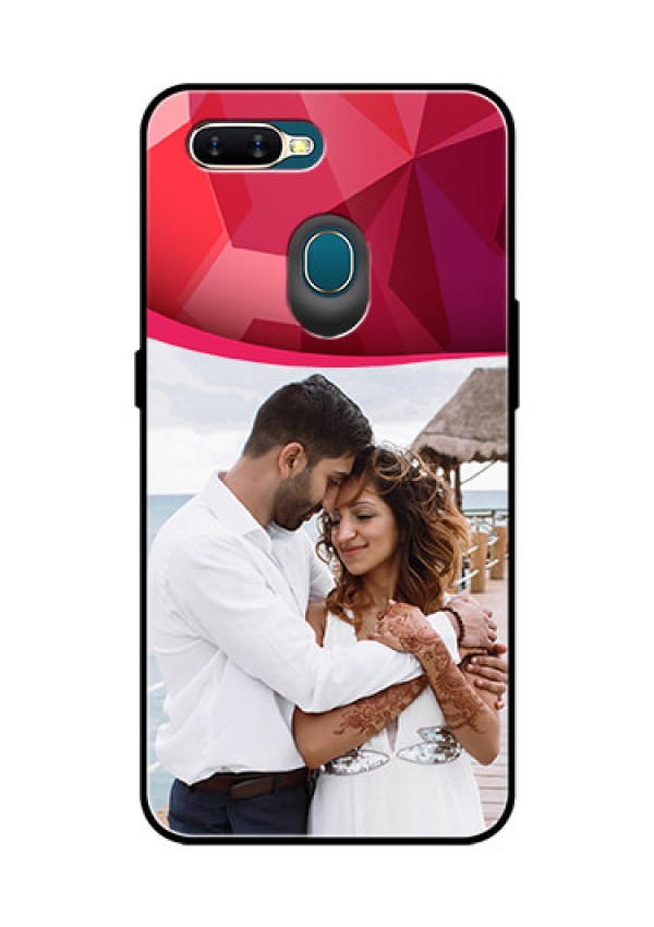 Oppo A7 Custom Glass Mobile Case  - Red Abstract Design
