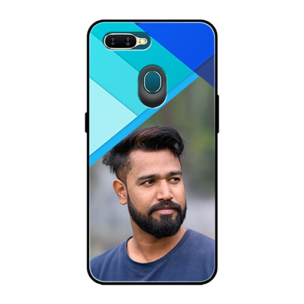 Oppo A7 Custom Glass Phone Case  - Blue Pattern Design