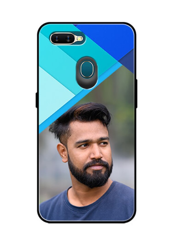 Oppo A7 Custom Glass Phone Case  - Blue Pattern Design