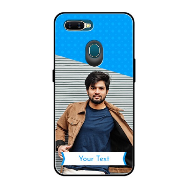 Oppo A7 Photo Printing on Glass Case  - Simple Blue Color Design