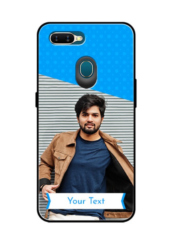 Oppo A7 Photo Printing on Glass Case  - Simple Blue Color Design