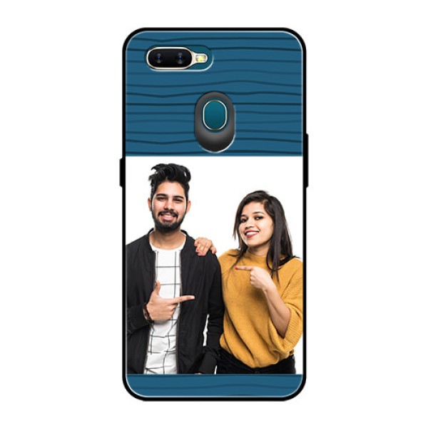 Oppo A7 Custom Glass Phone Case - Blue Pattern Cover Design Oppo A7 Custom Glass Phone Case - Blue Pattern Cover Design