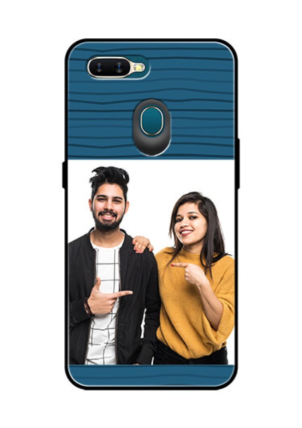 Oppo A7 Custom Glass Phone Case  - Blue Pattern Cover Design